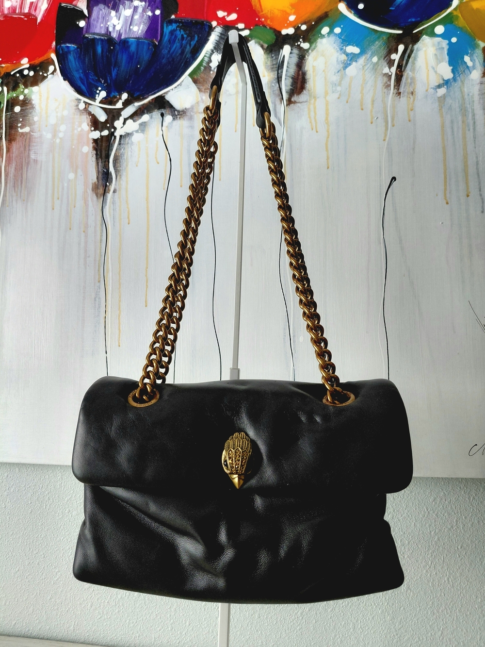 Kurt Geiger Black Leather Shoulder Bag with Gold Chains 🖤